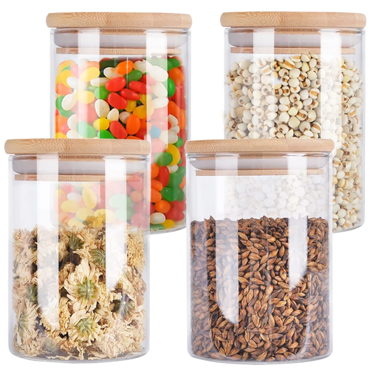 Wholesale 18Oz Eco-friendly Borosilicate Cookie Candy Honey Food Glass Storage Jar With Airtight Bamboo Lid Storage Tank