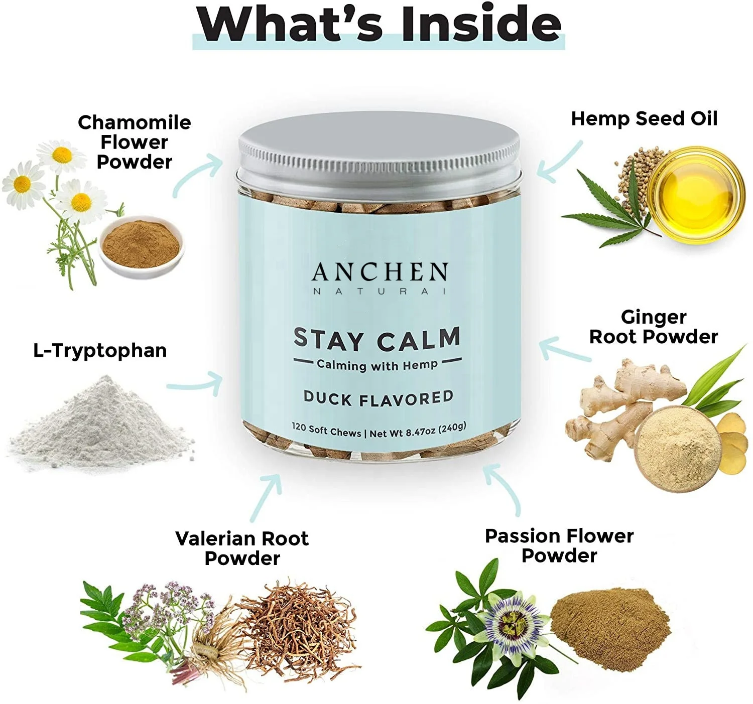 Private Label Hemp Dog Treat Snacks Safe Calming Treats for Dogs Helps with Separation Anxiety 120 Soft Chews