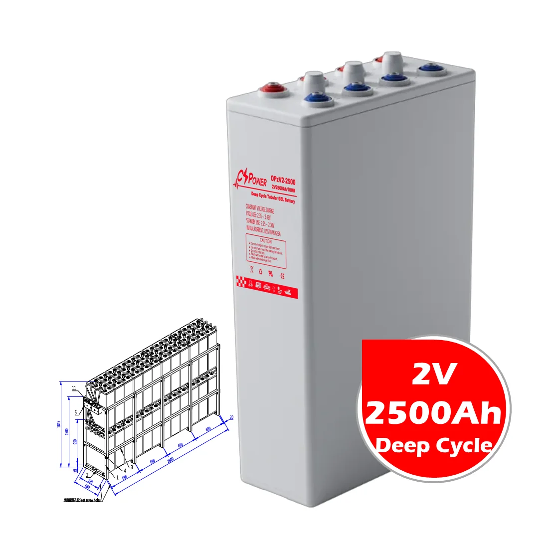 CSPower 2V 2500Ah гелевая батарея для глубокого цикла электроинструментов OPzV2-2500 китайского завода 24OPzV2500 ZYL