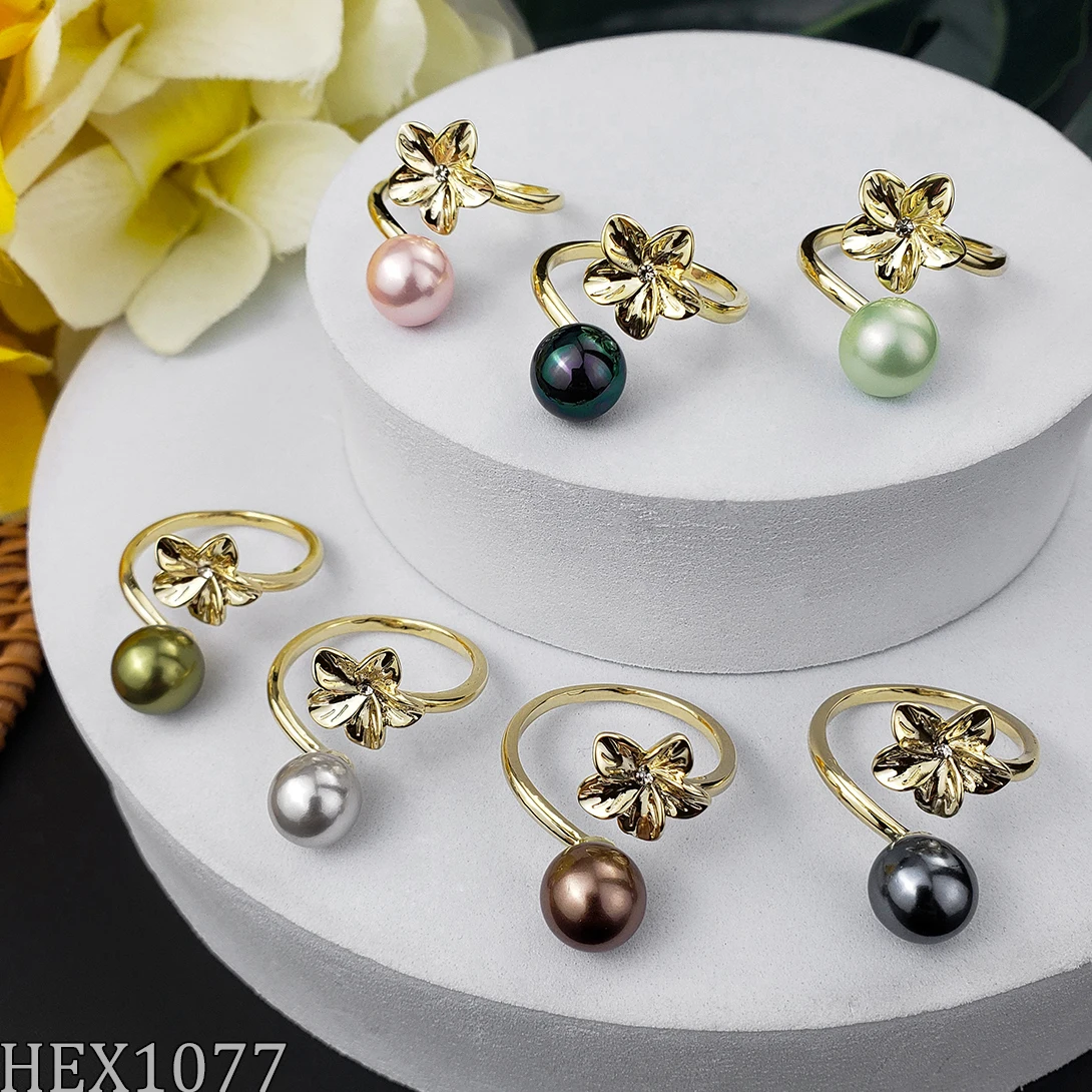 Hawaiian jewelry 18k Gold Natural  Pearl Rings Wedding Designs For Women