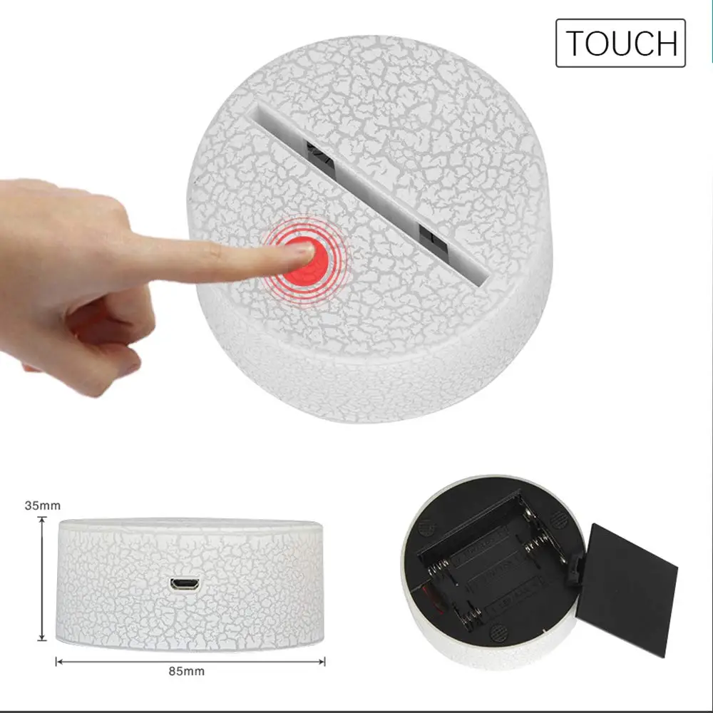 16 colors changeable creative 3D illusion night light crack base led lamp base