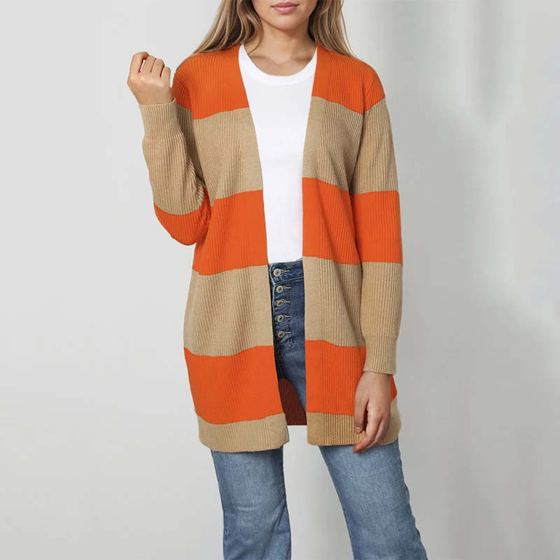 Wholesale Winter 2024 Casual Colorblock Hallowmas Women Ribbed Knit Crochet Cardigan