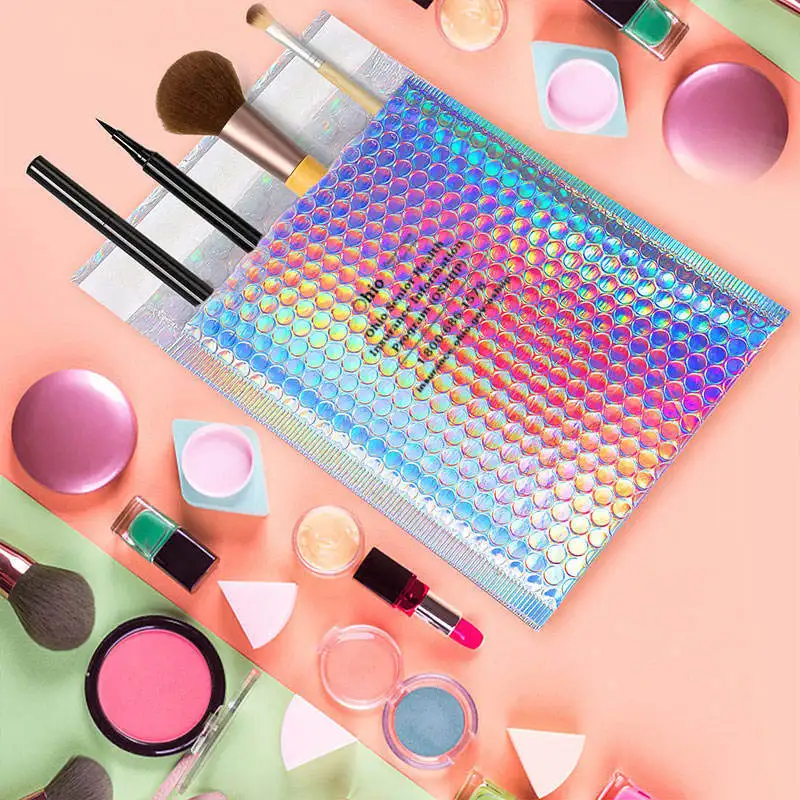 CX Custom logo Glossy Glitter Envelopes mailing rainbow metallic aluminum Foil Clothing shipping bags holographic poly mailers