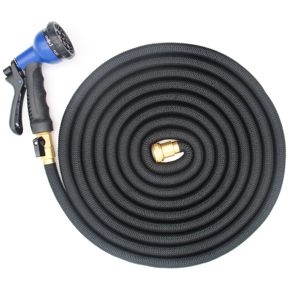 Шланг для воды с 10-функциональным распылителем легкий гибкий шланг твердыми фитингами 3/4 дюймов выдвижной эластичный 50 футов