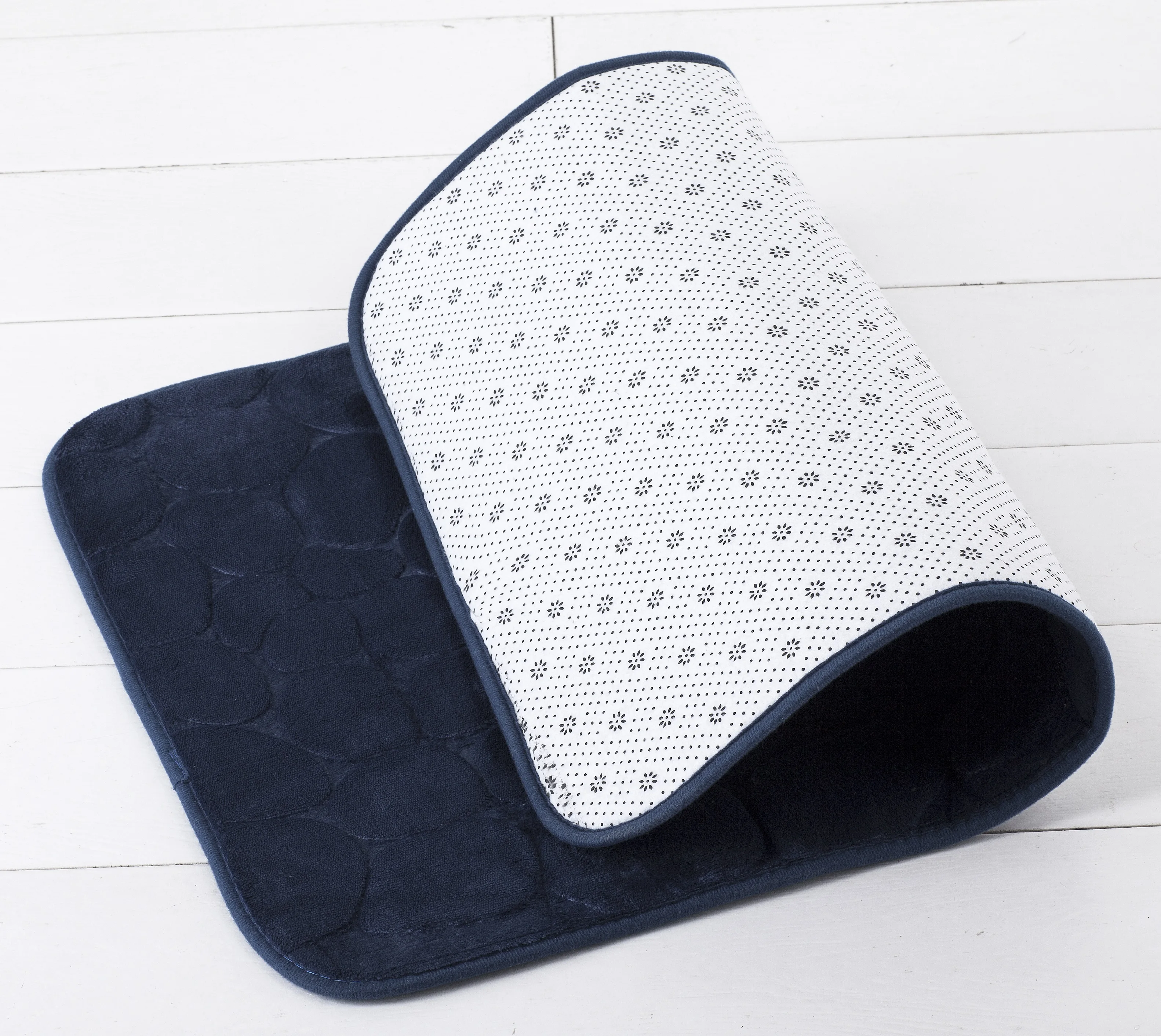 Memory Foam Bath Mat Cobblestone Bathroom Rugs Bath Mats for Bathroom Machine Washable Bath Rugs 17x24, Navy