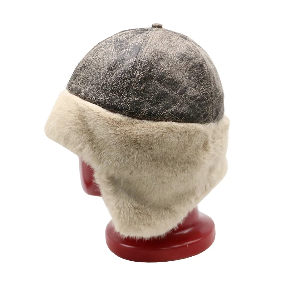 Custom logo warm winter trapper hat faux fur ear flaps hunter hats
