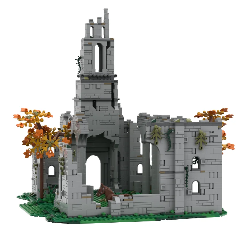 Золотое кольцо MOC-148241 руины кирпичи средневековый замок пластиковые строительные блоки для церкви игрушки