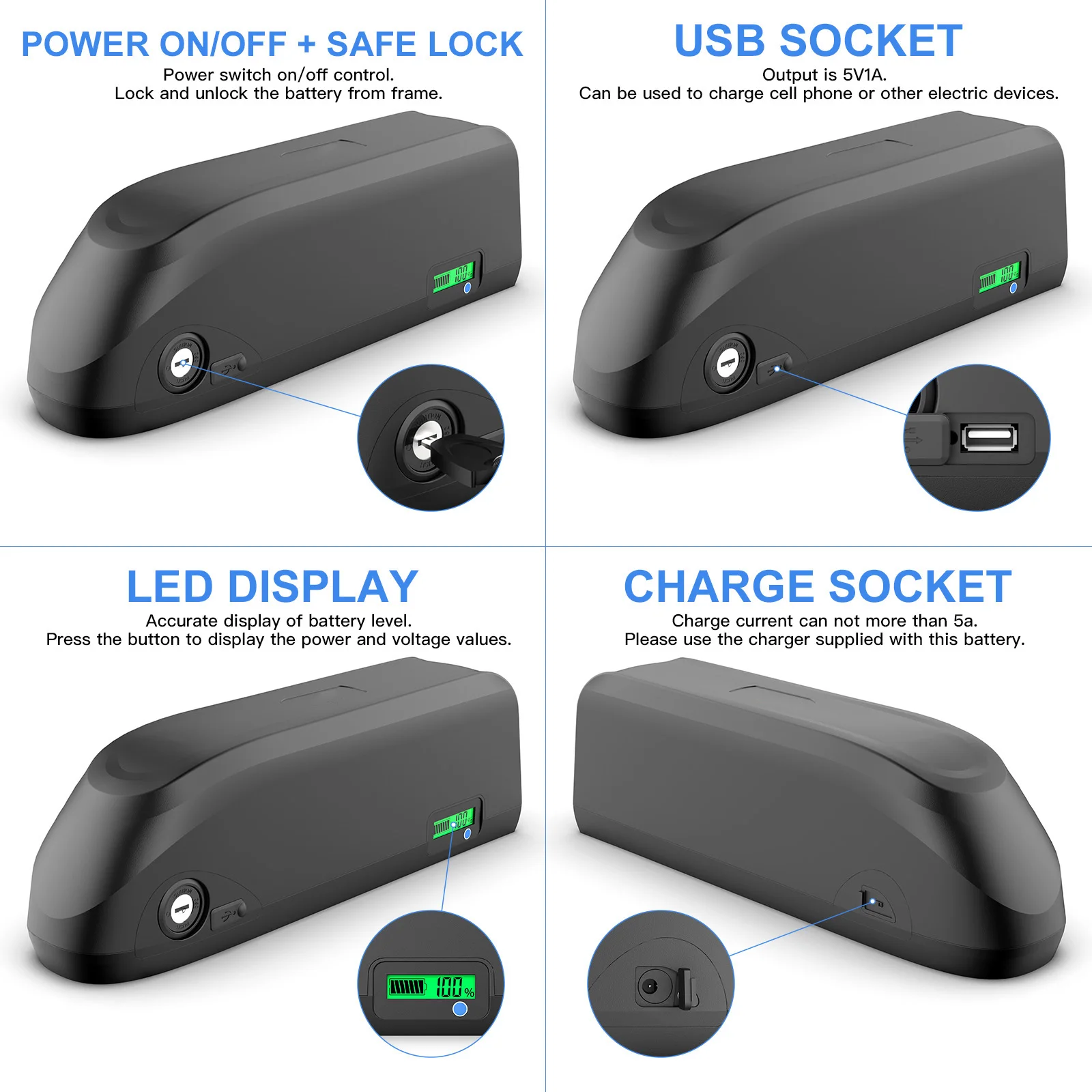 US Free shipping U009 replacement electric bike battery hailong dawntube e-bike ebike battery 48V 14.4ah 19.2ah 20ah