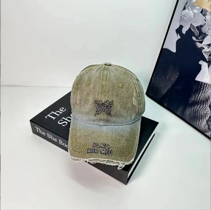 Wholesale Spring butterfly Vintage Cotton Adjustable Snapback Sports Dad Hat Women Baseball Caps Denim