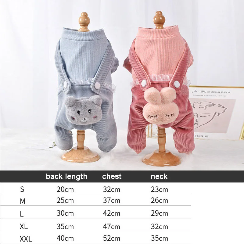 Wholesale Autumn Winter Cute Warm Rabbit Bear Shape Cheap Four-legged Cotton Padded Coat Soft Pet Clothes Overalls For Cat Dog