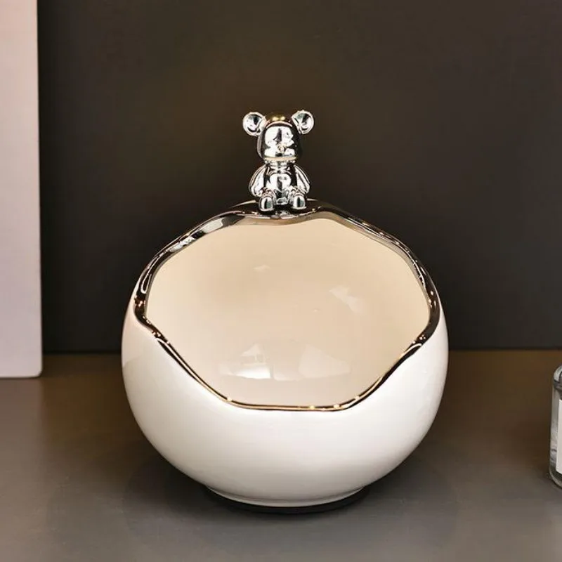 Creative Silver Ceramic Desktop Organizer Bowl Keyring Holder Handicraft Luxury & Minimalist Home/Office Decoration