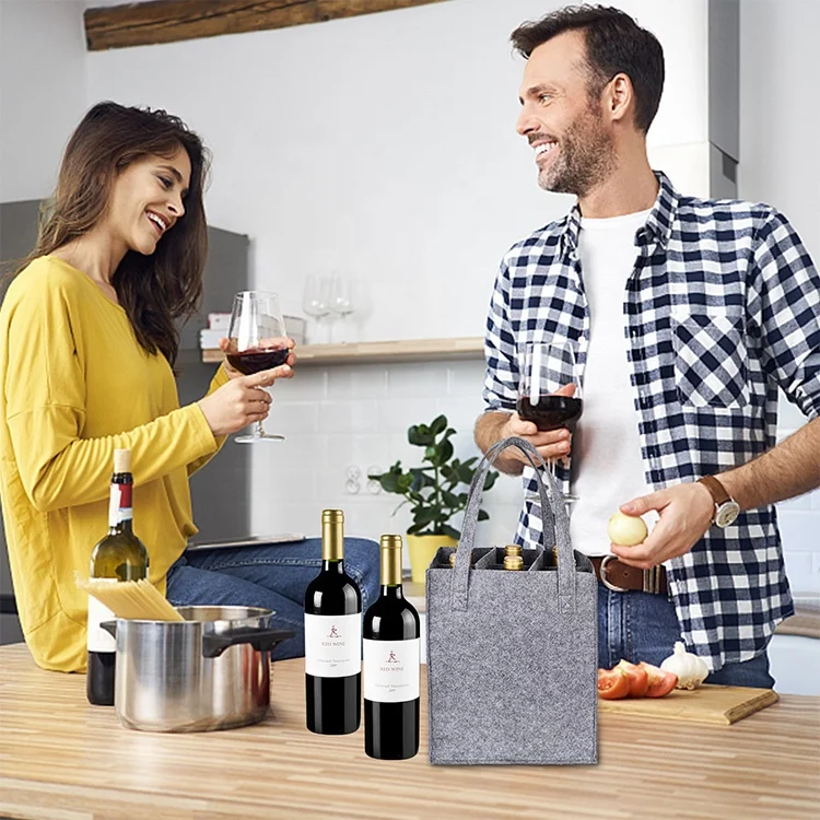 Wholesale  custom logo printed  Reusable eco RPET  4 6  bottles gift packaging  felt  tote  bag  for wine