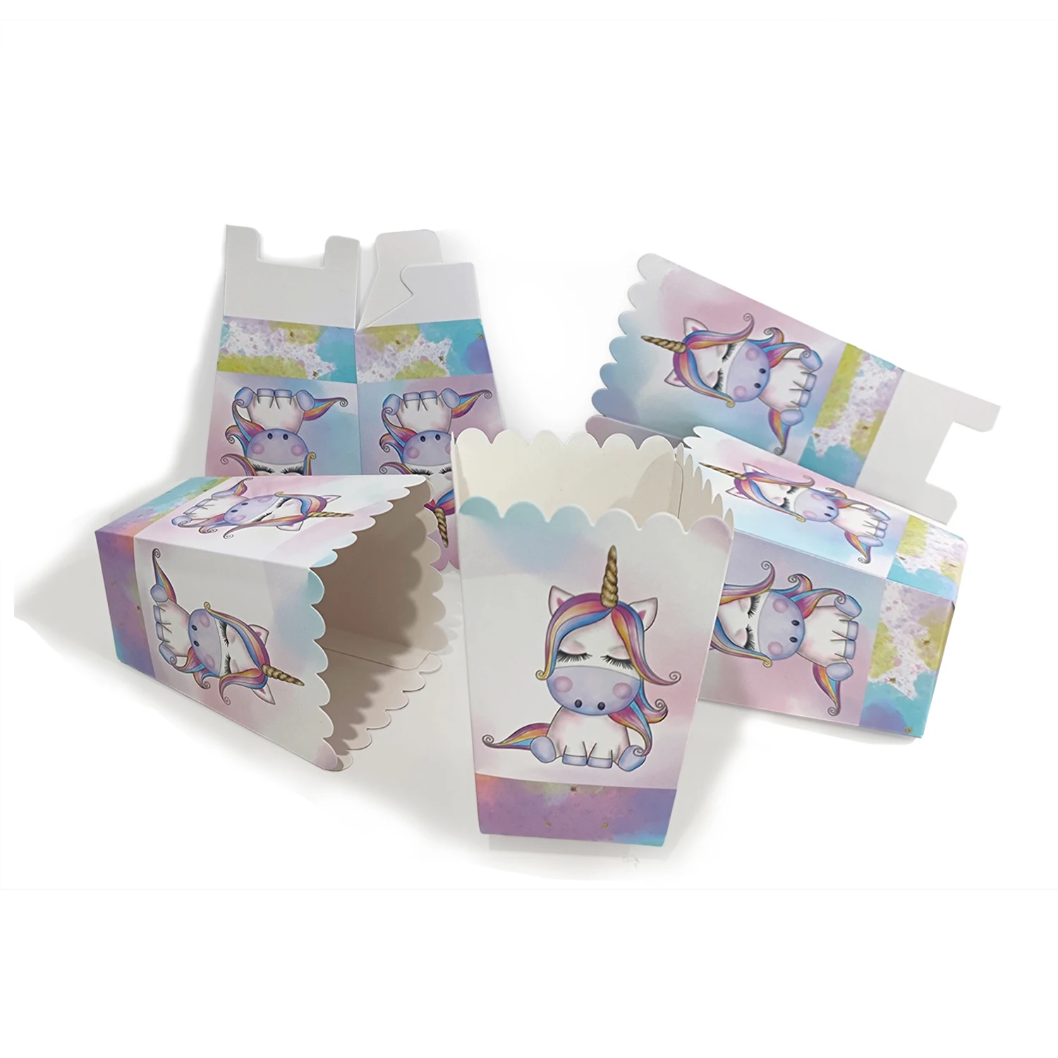 Unicorn Party Supplies Paper Popcorn Box Unicorn Cookie Box Candy Food Snack Packing Box Baby Shower Birthday Party Decoration