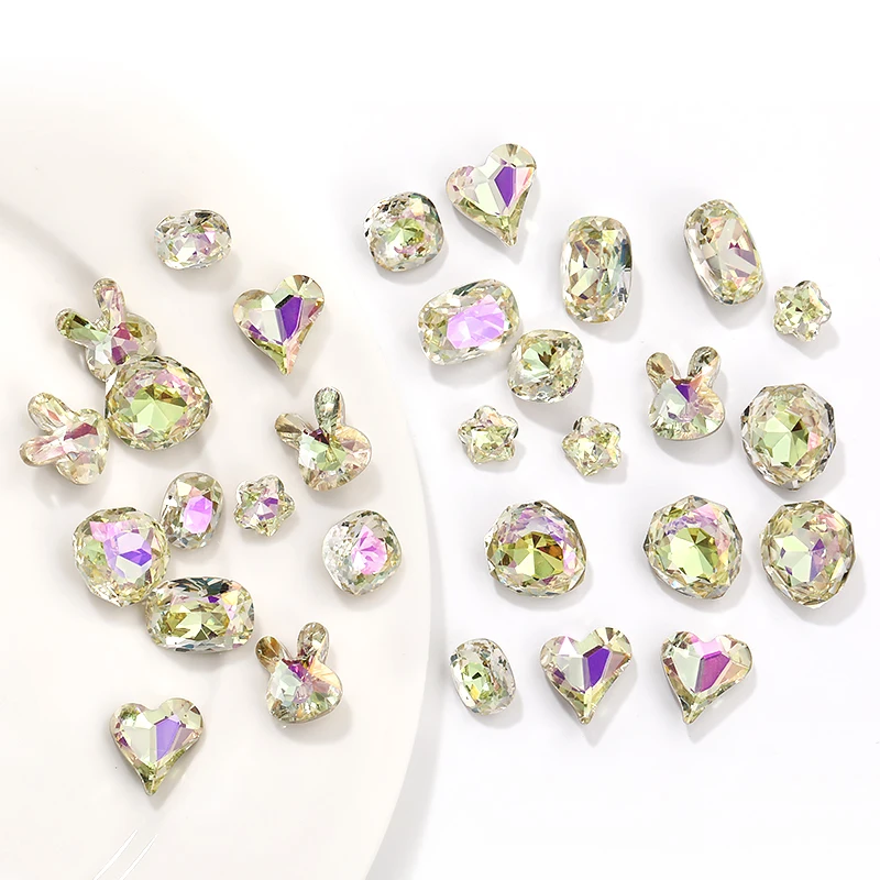 New goose down yellow series pointed bottom nail art crooked peach heart square crystal glass drill diy jewelry accessories