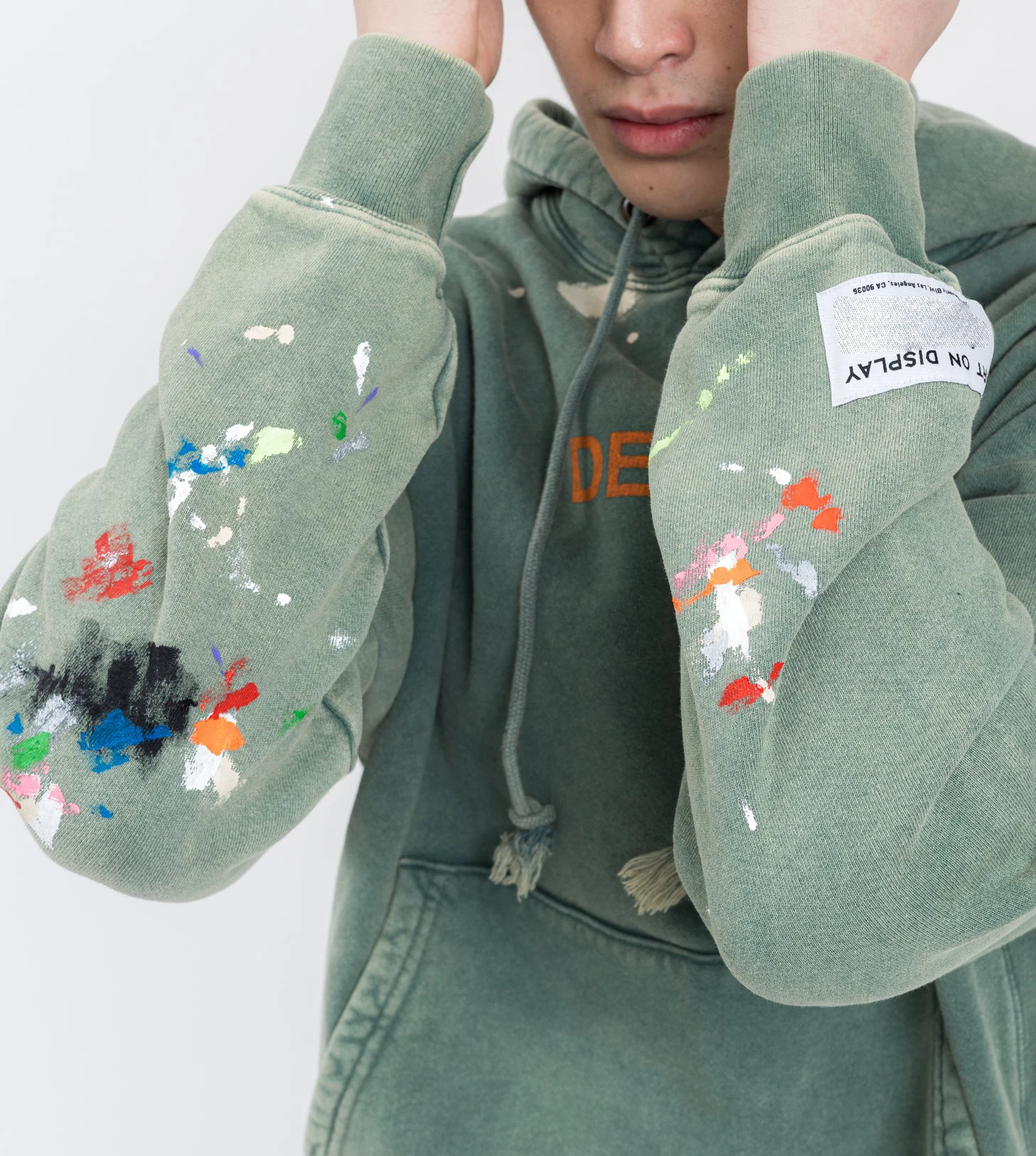 Custom Fashion Forest Green Gallery Dept Logo PAINTED Hoodie for men