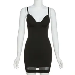 Wholesale Womens Dress Mesh Patchwork Sexy Bodycon Party Club Girls Hot Black Mini Dresses