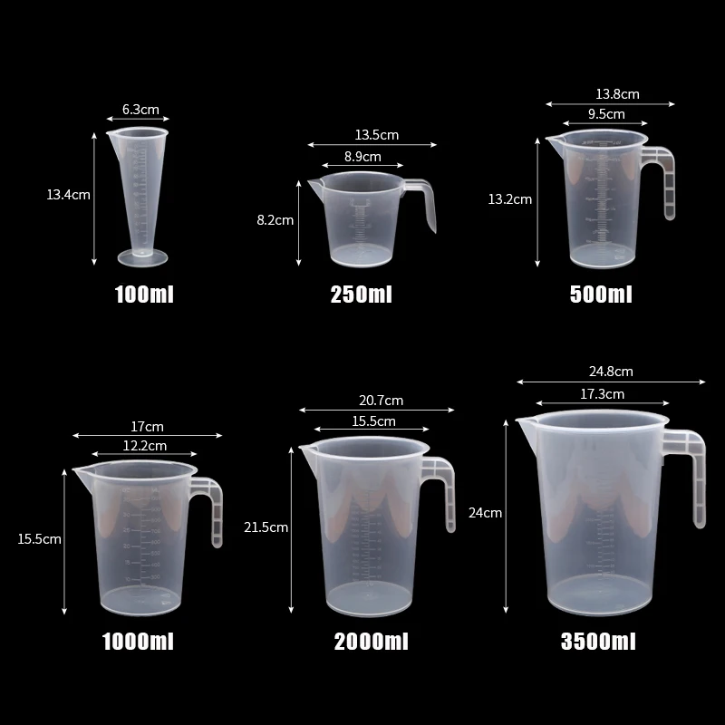 Kitchenware 100 250 500 1000 2000 3500 ml kitchen plastic measuring cups set
