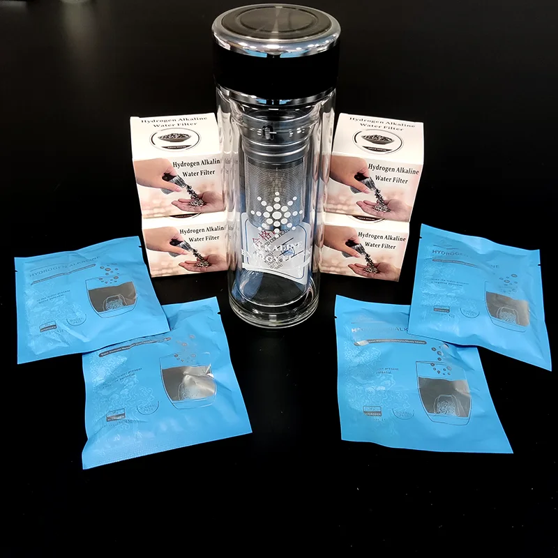 300ml Glass Alkaline Water Bottle set 12months replacement filter Hydrogen Nano pH 9 ORP -200MV eau alcaline customization