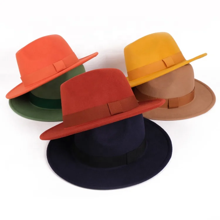 Wholesale Custom Logo Stylish Felt Wide Brim Fedora Hats For Adults