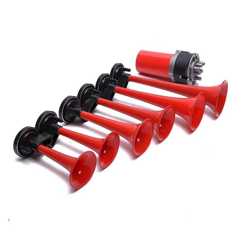 OEM Custom High Durability Red Musical Horn 12V Or 24V Multiple Tones 6 Pipe Air Horn