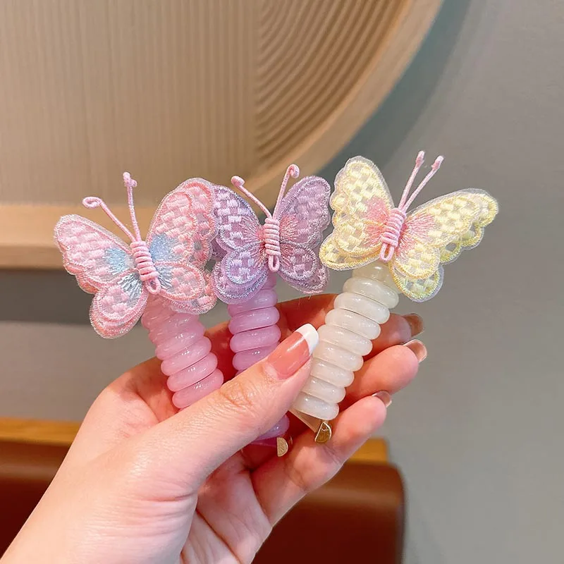 Lovely Butterfly Girl Hair Scrunchies Telephone Line Sweet Candy Color Children Hair Rubber Band