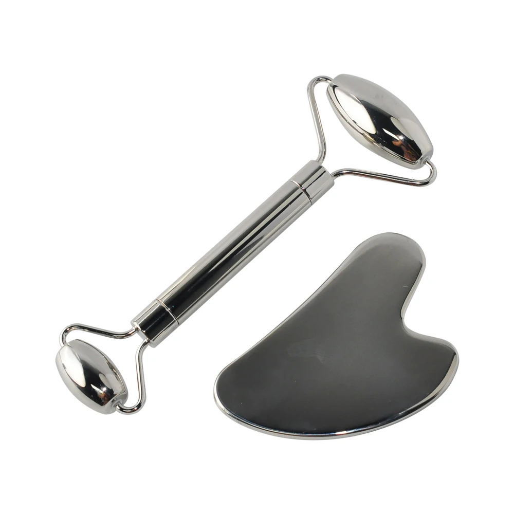 
DROPSHIPPING Facial Massager for Wrinkles Anti Aging Facial Roller Authentic Stainless steel Face Roller and Gua Sha Set 