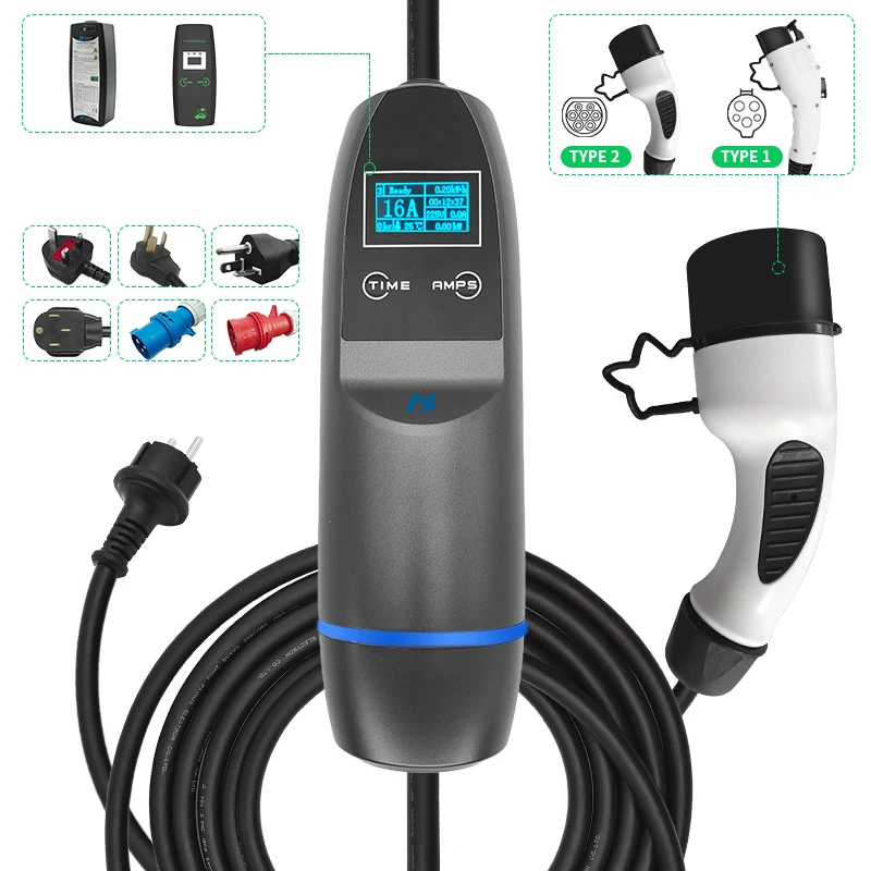 Khons EV mobile charger cable 5/10 m  type 2  charger 22kw  7kw 3.5kw 16A  3 phase 11kw