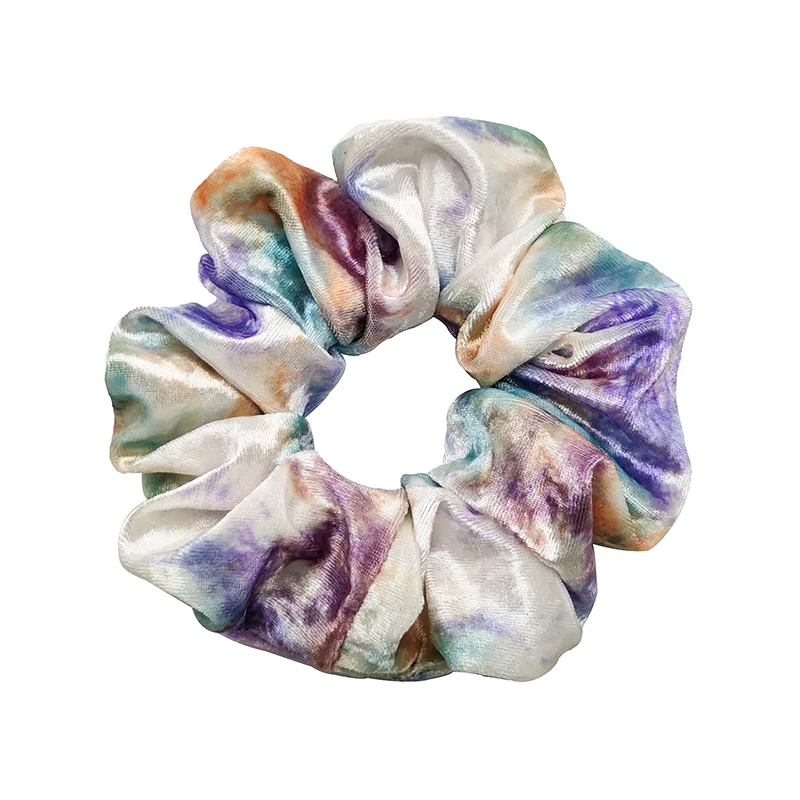 Factory sale Colorful Tie dye velvet fabric oversized Elastic Hair Scrunchies hair band