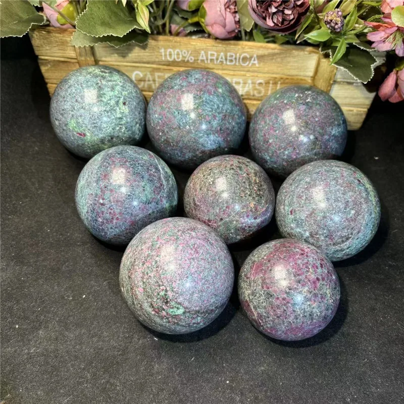 Wholesale Polished Natural Ruby Fuchsite Sphere Strong Flash For Spiritual Healing Home Decoration