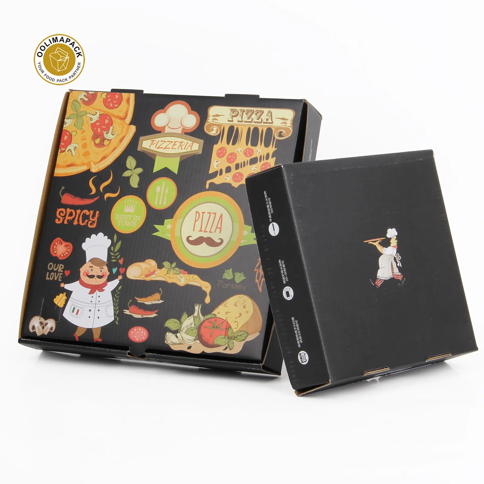 Custom printed logo colorful cheap rectangular corrugated pizza packing boxes made in China