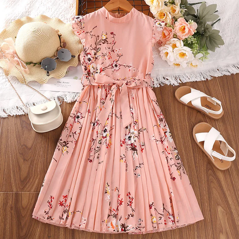 5-9 Years Summer Kids Sleeveless Black Dresses China Wholesale Clothing Printed Flowers Kids Dresses For Girls