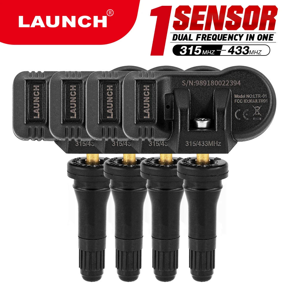 Launch LTR-03 TPMS (315MHz + 433MHz) Tire Pressure Monitor System 4pcs OBD2 Tire Repair Tool Rubber Valve
