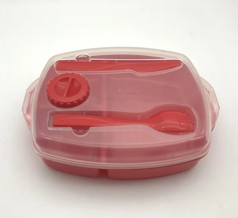 3 Compartment BENTO lunch box with Knife and Fork cutlery