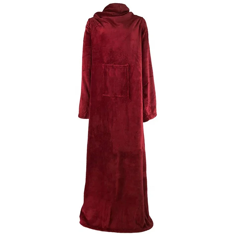 
Wholesale Adult Wearable Sherpa Fleece Adult Gown Solid Cozy TV Blanket with Sleeves 