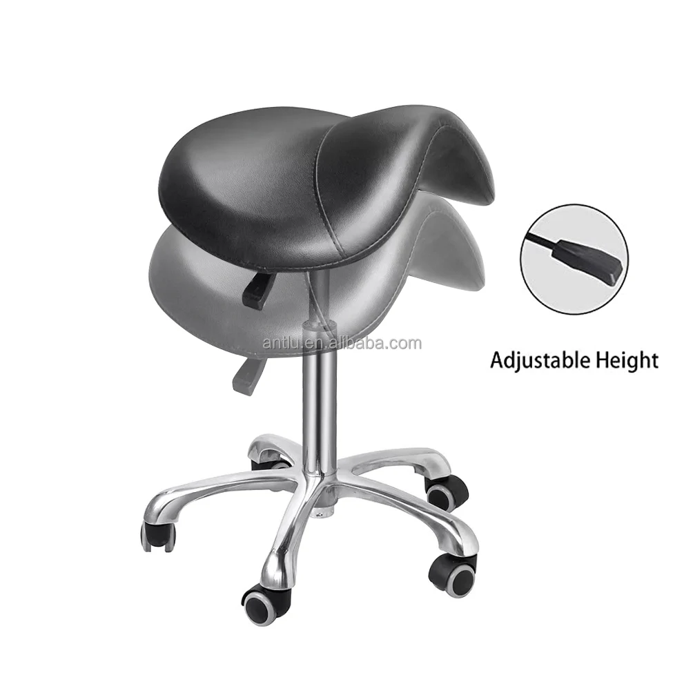 Ergonomic Black Adjustable Saddle Rolling Dental Stool Master Office Chair Barber Beauty Salon Saddle Stool