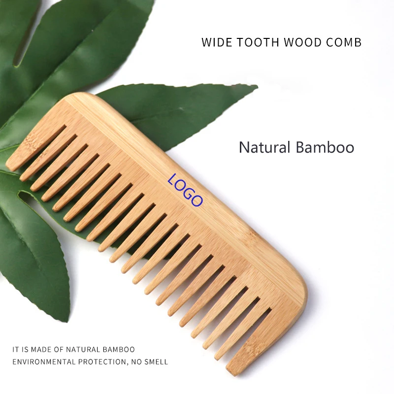 Private Label Top-rated Anti-static Natural Handmade Bamboo Wood Wide Tooth Comb Scalp Massage Curly Hair Comb For Home Use