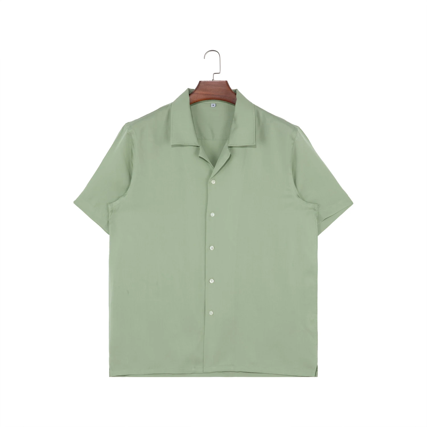 Custom 100% Linen Short Sleeve Shirt Green Designer Cuban Collar Button Up Shirt For Man