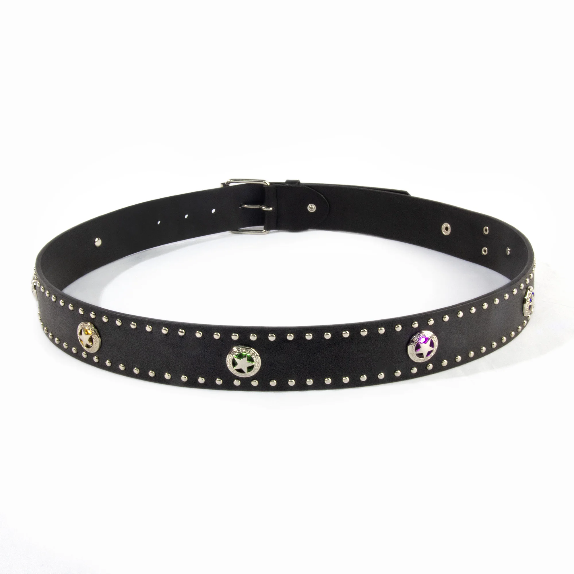 
Classical Punk Rock Jeans Brown Belts Studded Beads Star Rivet Prong Buckle Eyelet Belt 