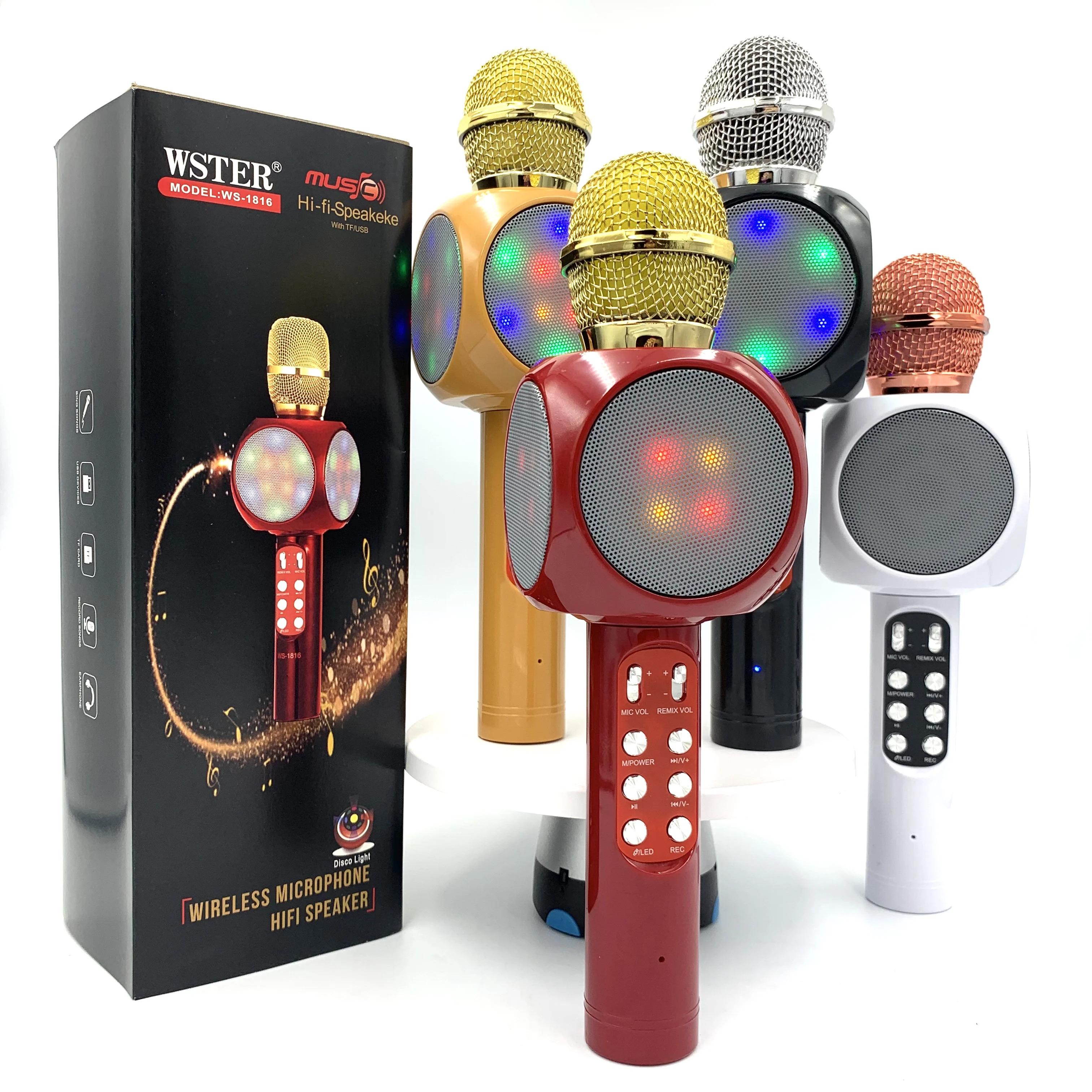 High Quality 4 In 1 Handheld Portable Microfono Karaoke Portable Karoke Microphone Wireless