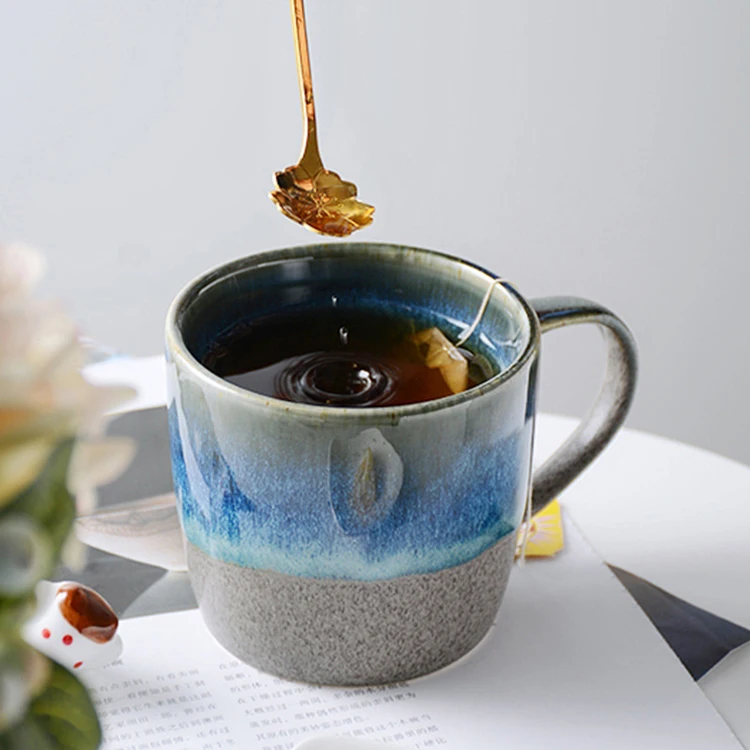 Reactive color glazed ceramic mug with two colors mixed stoneware coffee cup terracotta tea cup retro cup