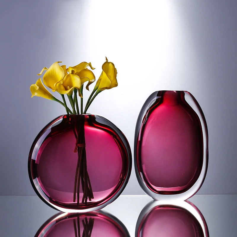 luxury creative colorful home decor morden hand blown crystal glass flower vase