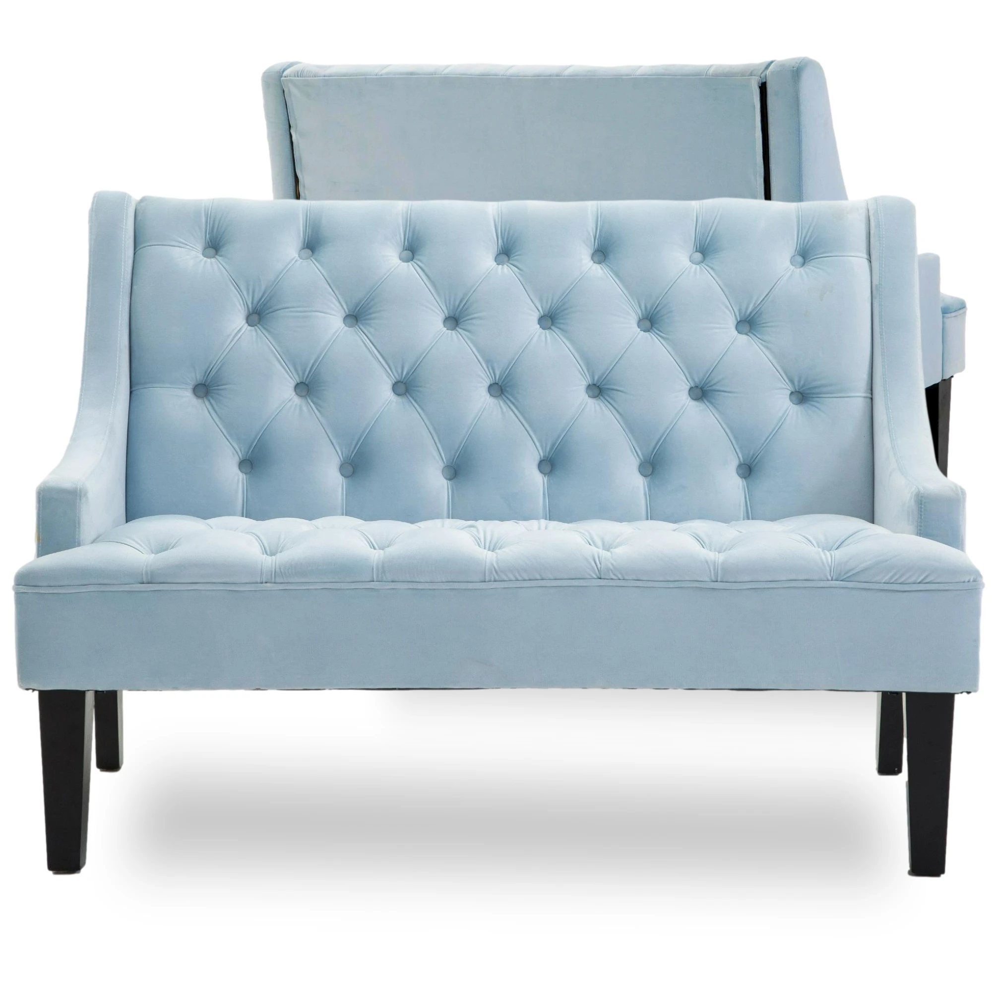 Refined and Classic Light Blue Velvet Upholstered Solid Wood Legs Lover Seats 2 Seaters Living Room Chair