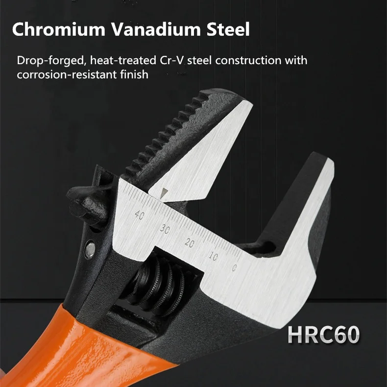 YTH 6in 8in Industrial  CRV Extra Wide Jaw Adjustable Plumbing Spanner Adjustable Wrench