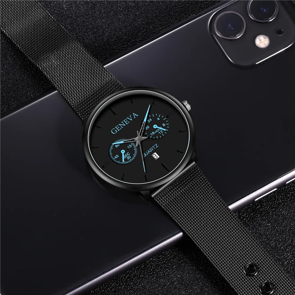 Wholesale fashion simple design men geneva mesh watch quartz wristwatches