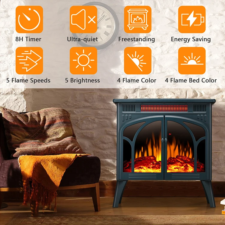 Vertical Portable Tip Over Protection 3d Log Space Heater Fan Fire Infrared Electric Fireplace Stove Heater