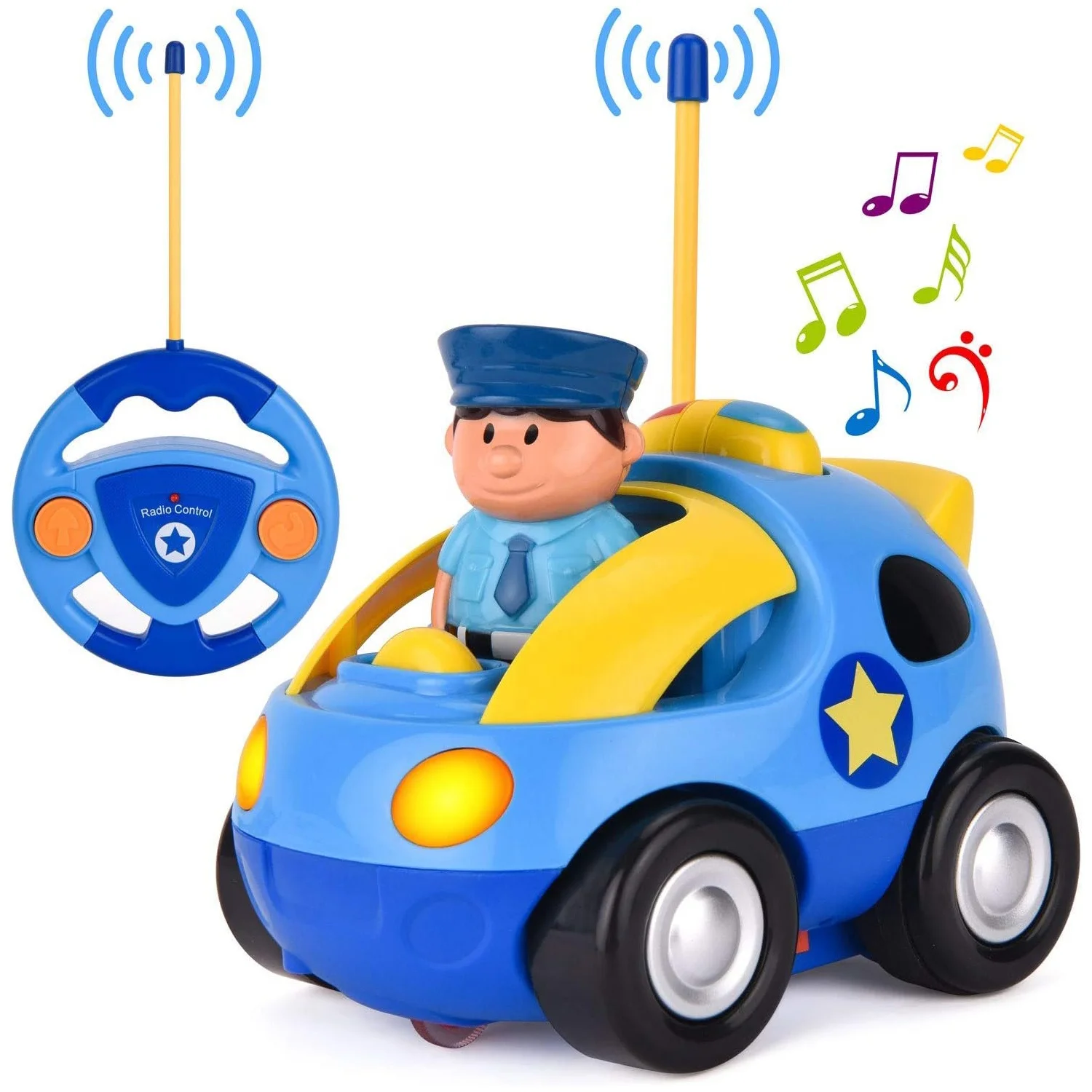 My First Cartoon RC Toy Car Radio Control Toys Musical Police Car with Sound Lights Remote Control Racing Cars for Kids