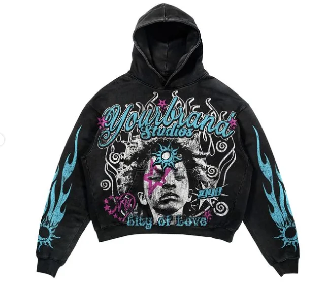 Custom Manufacturer Y2k Heavy Weight Dtg Print Knitted Hoodie Vintage Wash Cropped Raw Hem Hoodies Hombre