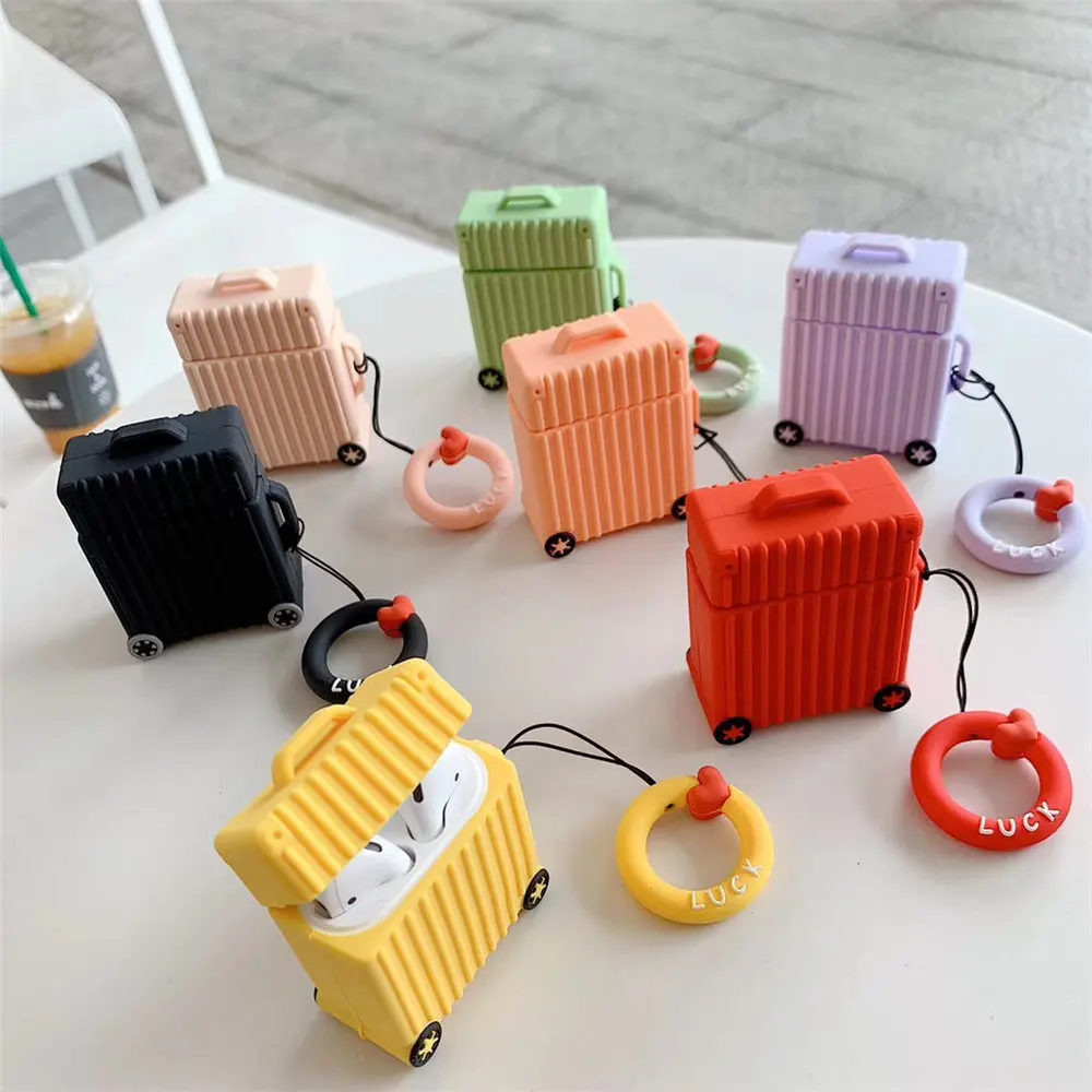 Cheap Earphone Accessories Suitcase Trunk Luggage Colourful Silicon Gel Rubber Protection Case For Airpods