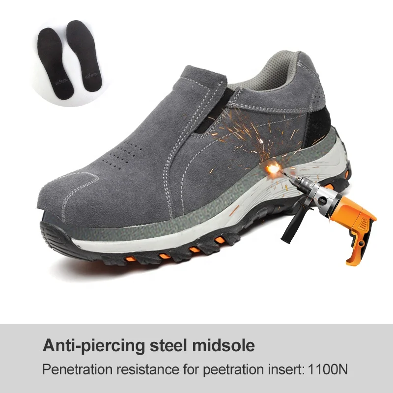 mesh net breathable suede upper material steel toe and sole anti piercing anti puncture leisure men safety shoes