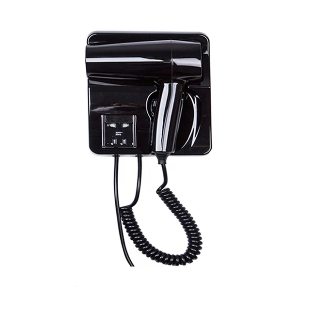 FL-2107 Black Wall Mounted Hotel Hair Dryer Hotel Professional Powerful Hair Dryer With Shaver Sockets